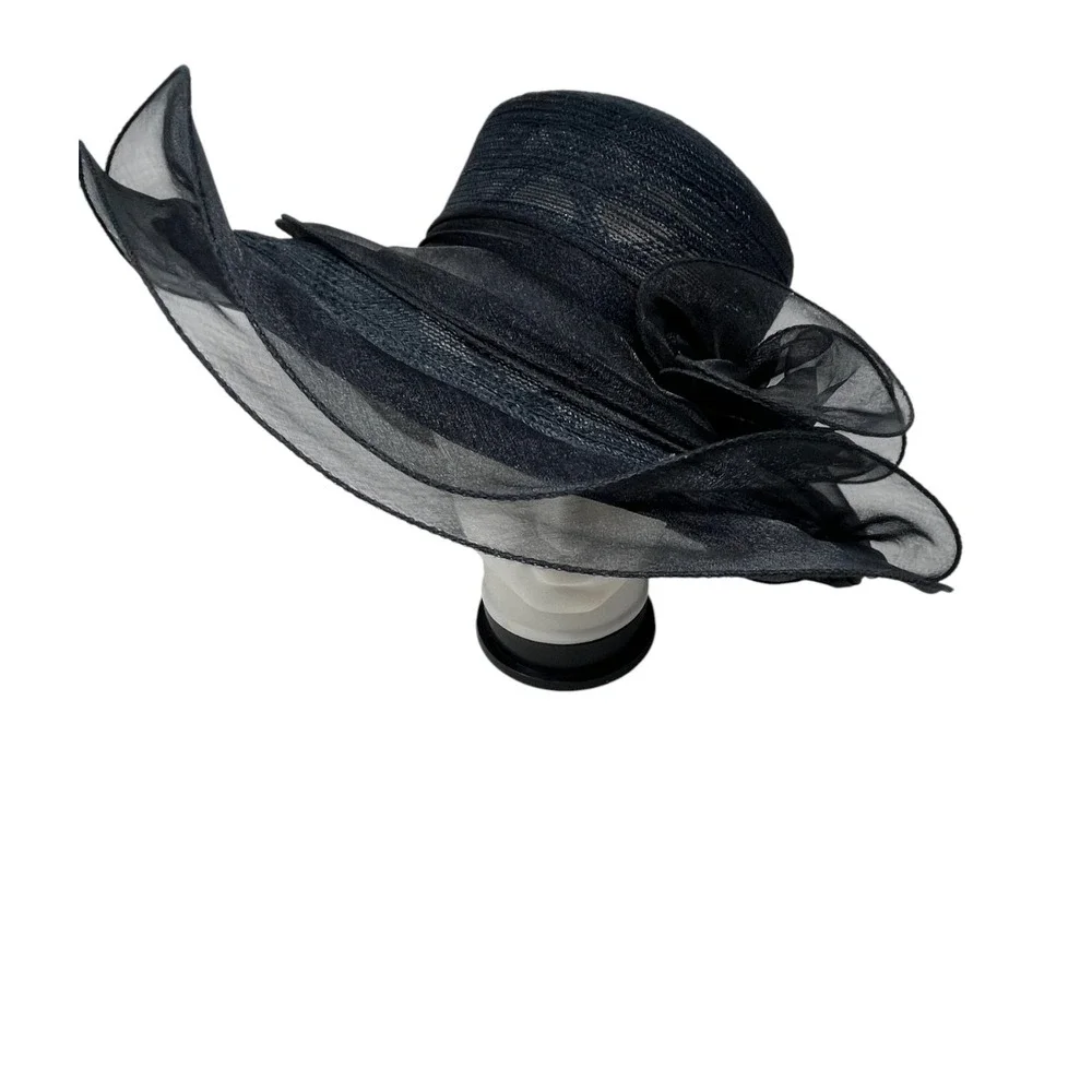2 Fancy Hats High Tea Wedding Event Dressy White & Black Sheer Ruffle One Size‎